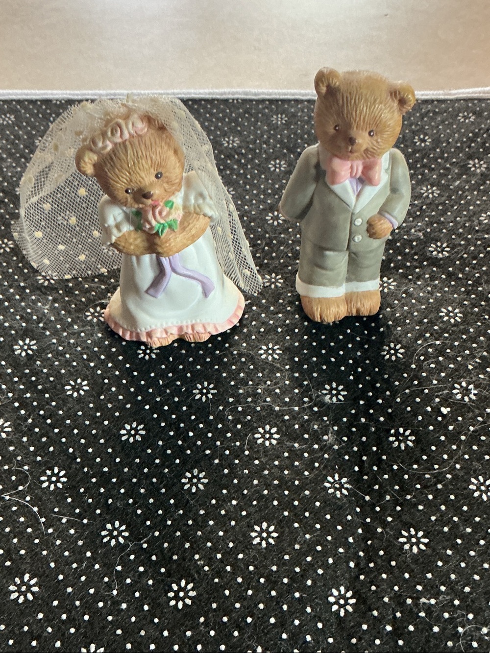 Cute Ceramic Bear Bride and Groom Figurines in Pastel Colors